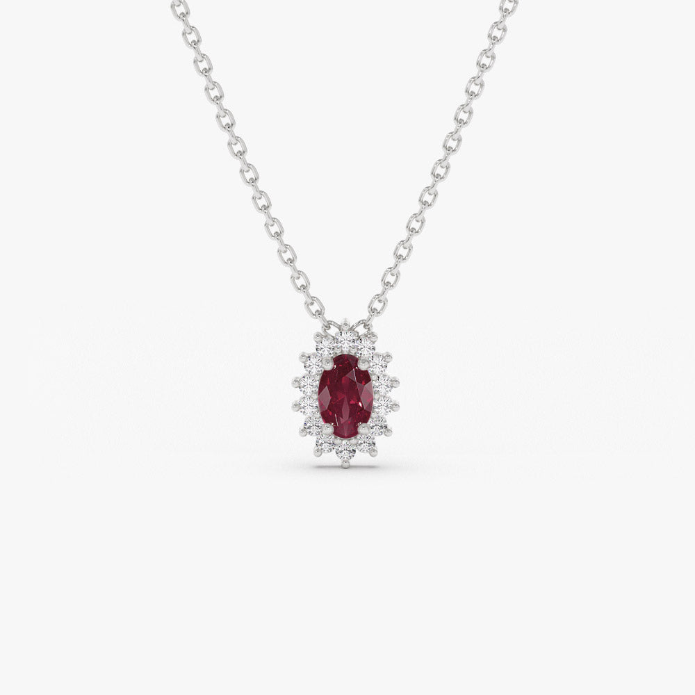 14k Ruby Necklace with Halo Diamonds - GeumJewels