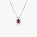 14k Ruby Necklace with Halo Diamonds - GeumJewels