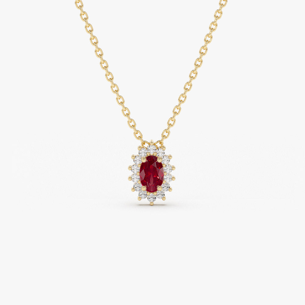 14k Ruby Necklace with Halo Diamonds - GeumJewels