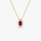 14k Ruby Necklace with Halo Diamonds - GeumJewels