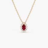 14k Ruby Necklace with Halo Diamonds - GeumJewels