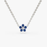 14k Sapphire and Diamond Flower Charm Necklace - GeumJewels