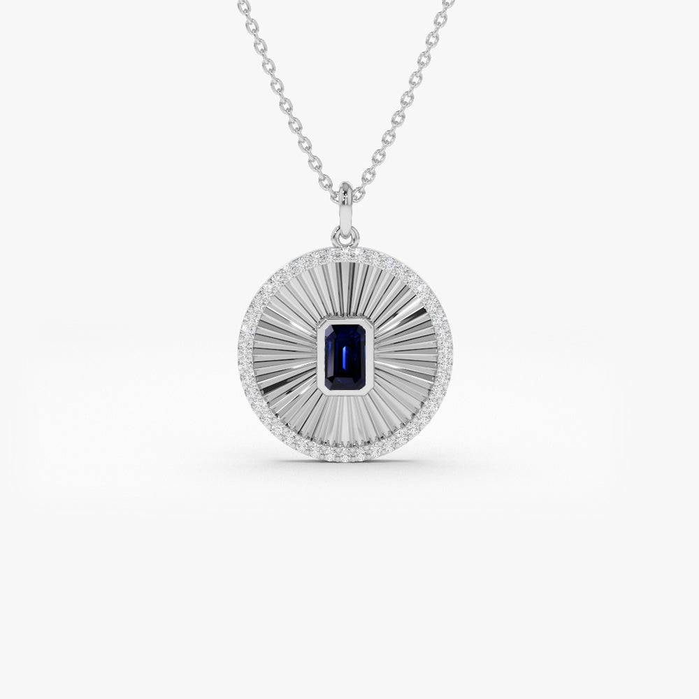 14K Sapphire and Diamond Medallion Necklace - GeumJewels