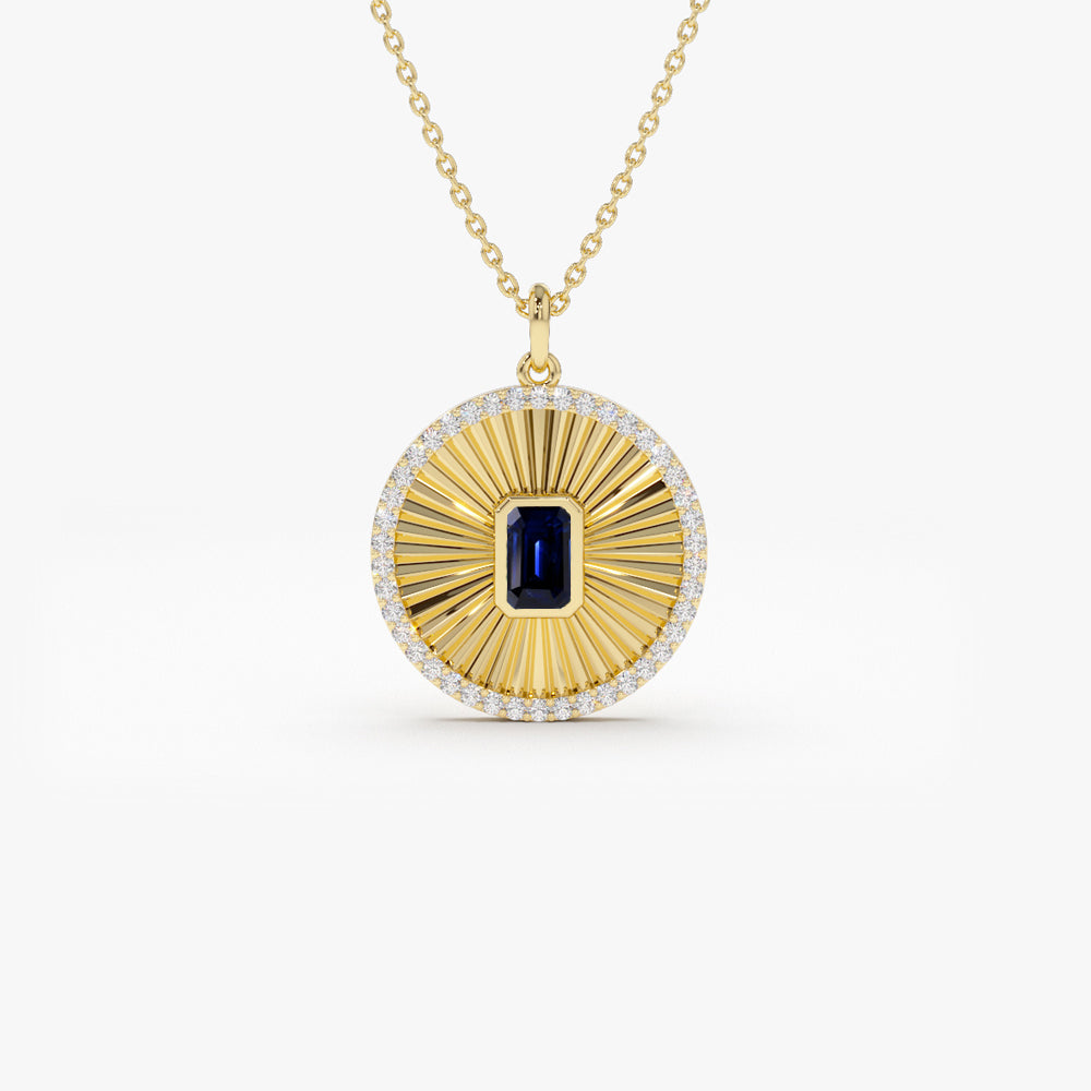 14K Sapphire and Diamond Medallion Necklace - GeumJewels
