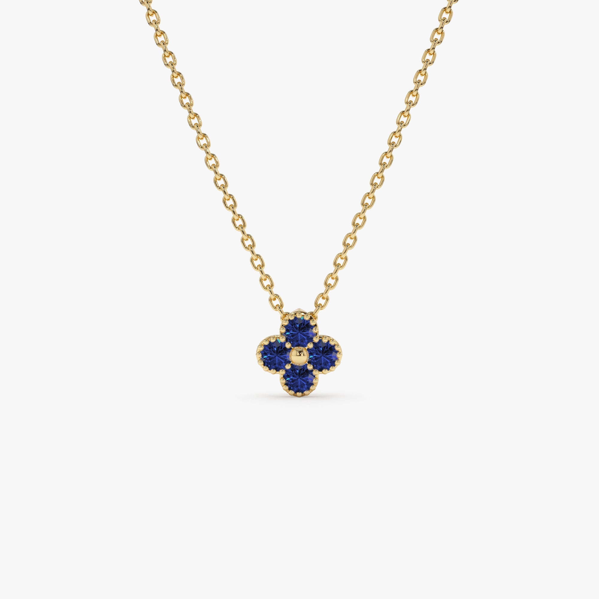 14k Sapphire Clover Beaded Necklace - GeumJewels