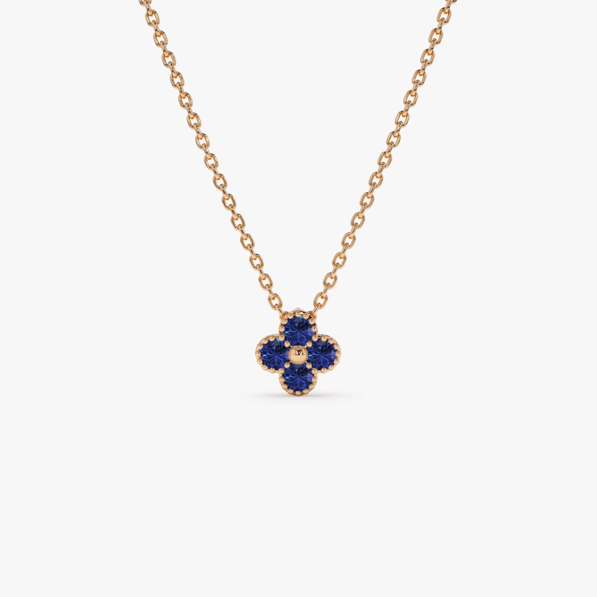 14k Sapphire Clover Beaded Necklace - GeumJewels
