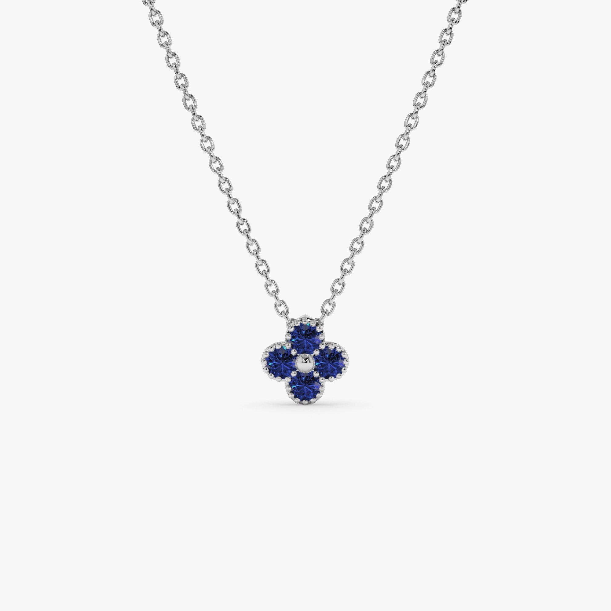 14k Sapphire Clover Beaded Necklace - GeumJewels