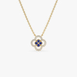 14k Sapphire Clover Necklace in Halo Setting - GeumJewels