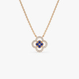 14k Sapphire Clover Necklace in Halo Setting - GeumJewels