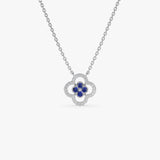 14k Sapphire Clover Necklace in Halo Setting - GeumJewels