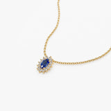14k Sapphire Necklace with Halo Diamonds Necklace - GeumJewels