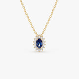 14k Sapphire Necklace with Halo Diamonds Necklace - GeumJewels