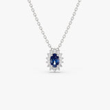 14k Sapphire Necklace with Halo Diamonds Necklace - GeumJewels