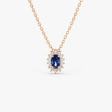 14k Sapphire Necklace with Halo Diamonds Necklace - GeumJewels