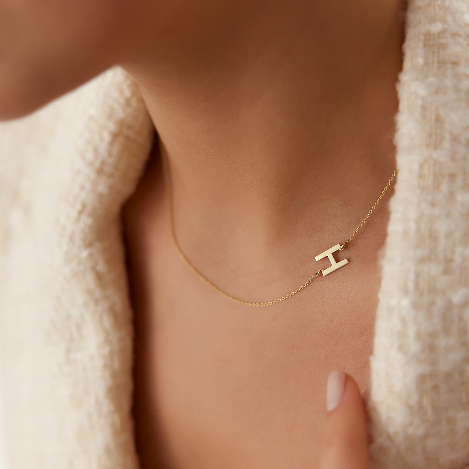 14k Sideways Initial Necklace