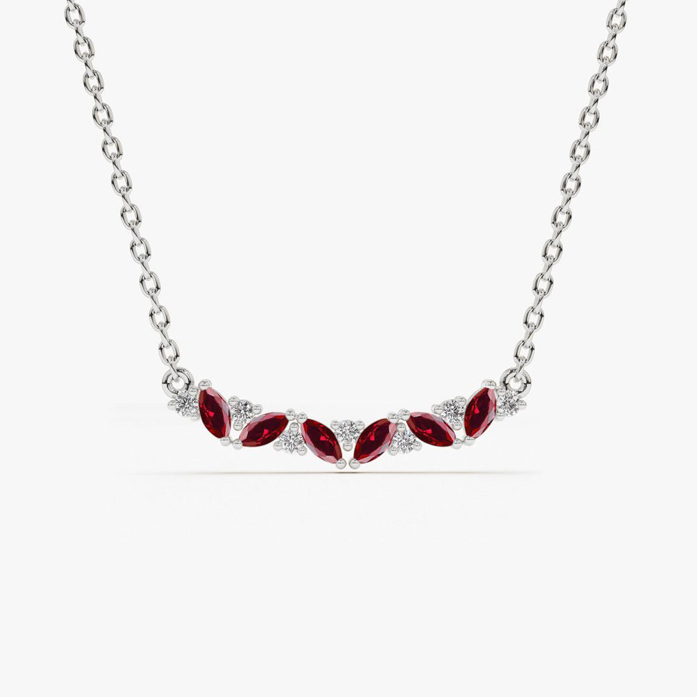 14K Slanted Ruby and Round Diamond Necklace - GeumJewels