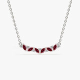 14K Slanted Ruby and Round Diamond Necklace - GeumJewels
