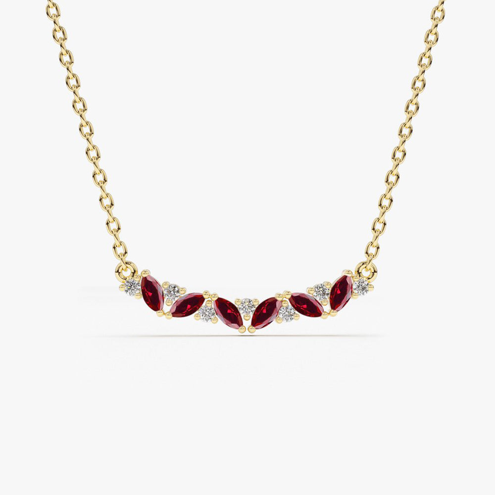 14K Slanted Ruby and Round Diamond Necklace - GeumJewels