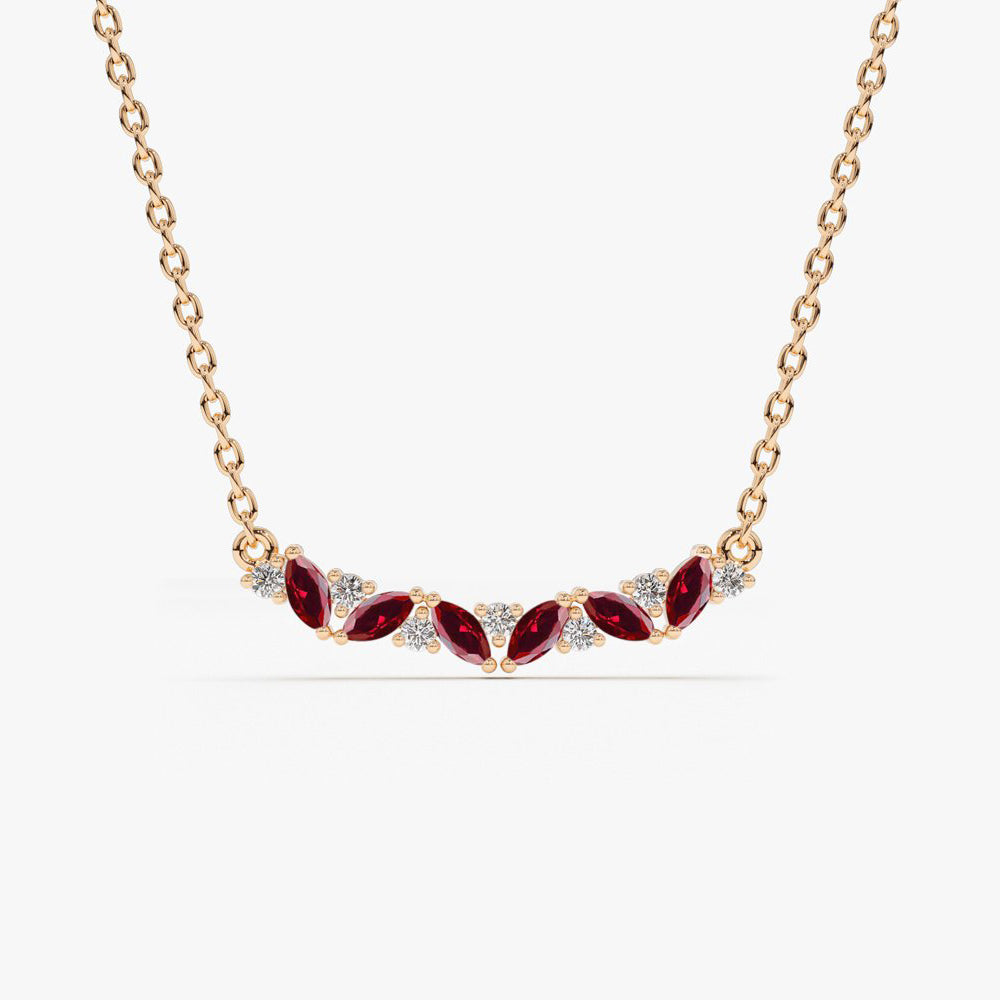 14K Slanted Ruby and Round Diamond Necklace - GeumJewels