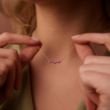 14K Slanted Ruby and Round Diamond Necklace - GeumJewels