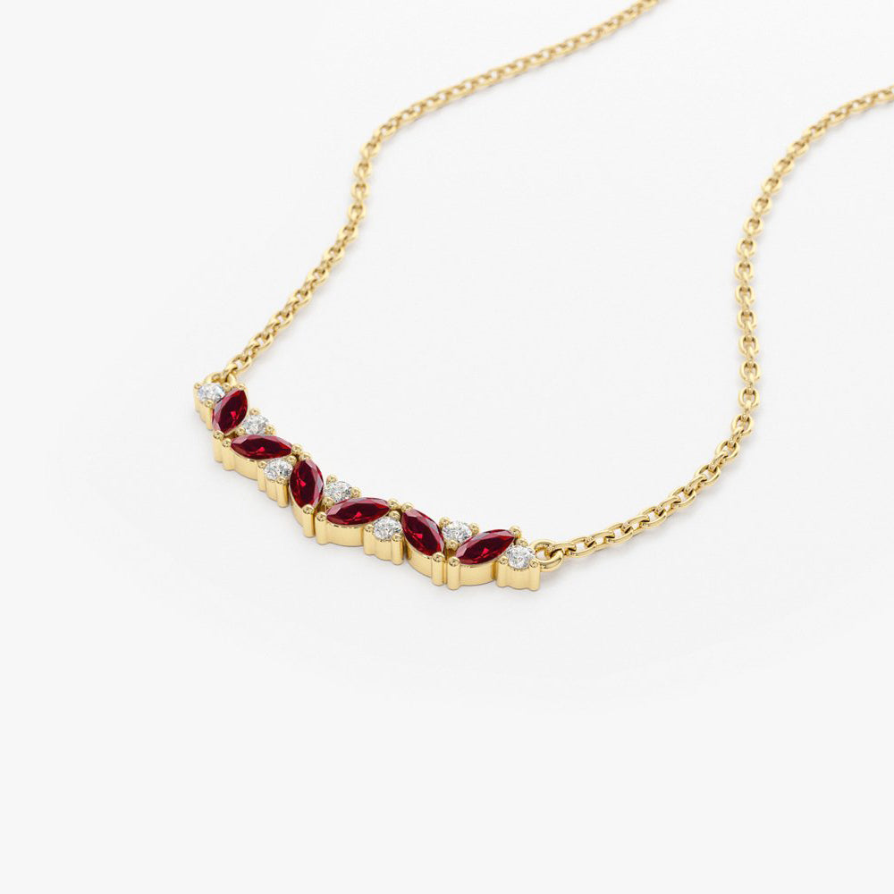 14K Slanted Ruby and Round Diamond Necklace - GeumJewels
