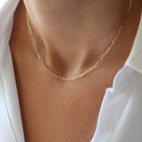 14k Solid Gold Tiny Paper Clip Link Necklace - GeumJewels