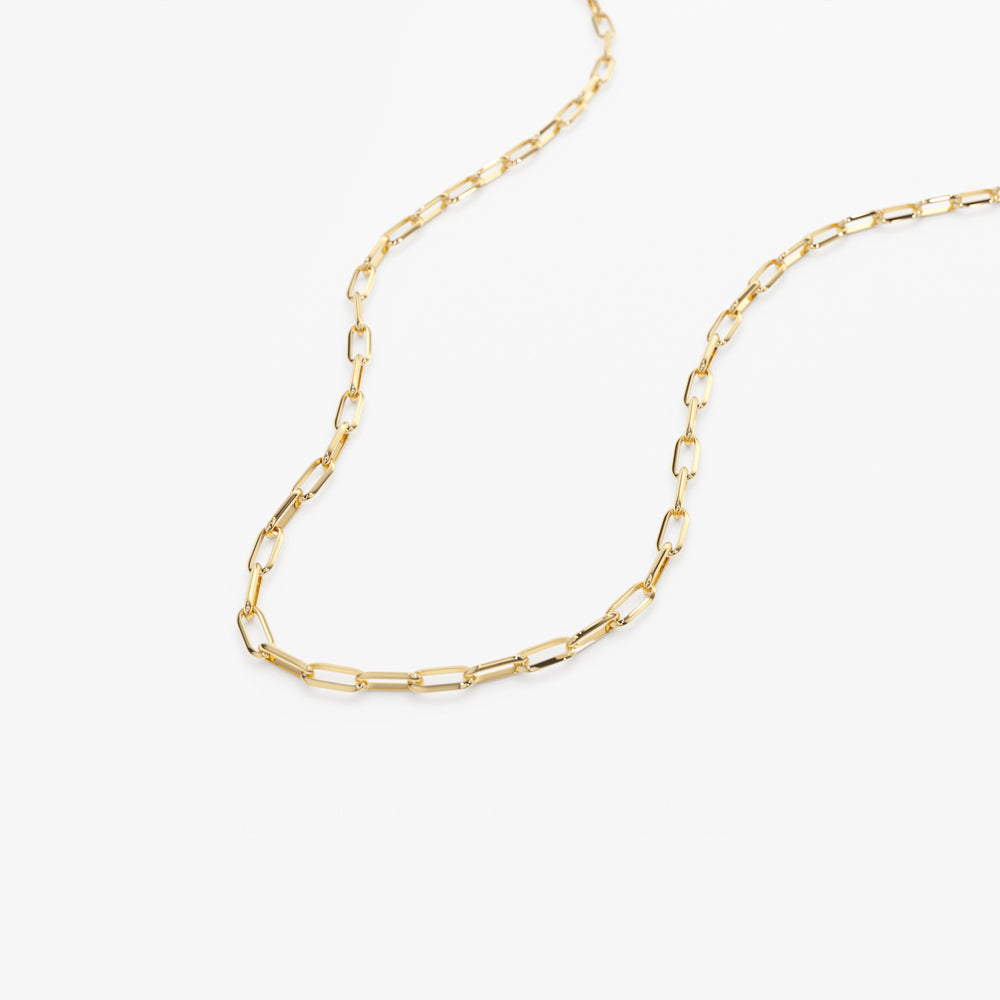 14k Solid Gold Tiny Paper Clip Link Necklace - GeumJewels