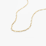 14k Solid Gold Tiny Paper Clip Link Necklace - GeumJewels