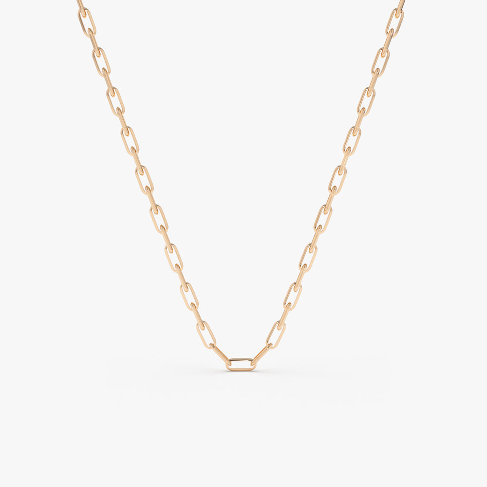 14k Solid Gold Tiny Paper Clip Link Necklace - GeumJewels