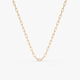 14k Solid Gold Tiny Paper Clip Link Necklace - GeumJewels