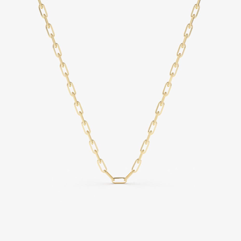 14k Solid Gold Tiny Paper Clip Link Necklace - GeumJewels