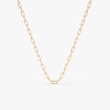 14k Solid Gold Tiny Paper Clip Link Necklace - GeumJewels