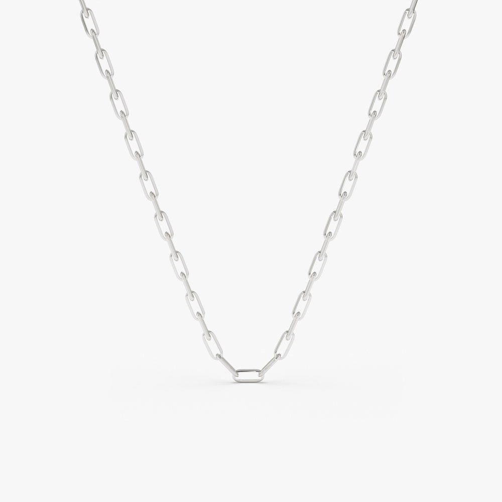 14k Solid Gold Tiny Paper Clip Link Necklace - GeumJewels