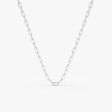 14k Solid Gold Tiny Paper Clip Link Necklace - GeumJewels