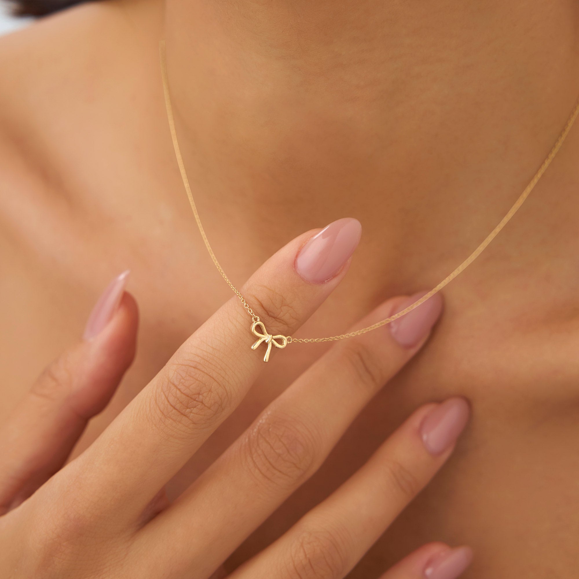 14Kt Plain Gold Ribbon Necklace - GeumJewels
