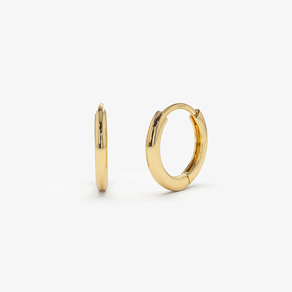 14k Gold Mini Plain Huggies - GeumJewels