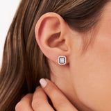 14k Baguette and Round Sapphire Studs Halo Setting - GeumJewels