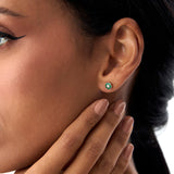 14K Bezel Setting Emerald Flower Diamond Studs - GeumJewels