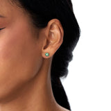 14K Bezel Setting Emerald Flower Diamond Studs - GeumJewels