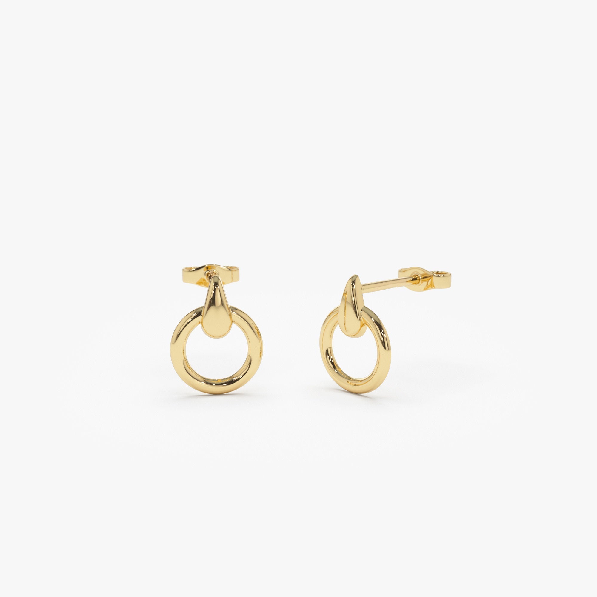 14k Dainty Circle Drop Earrings - GeumJewels