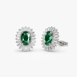 14k Emerald and Baguette Diamond Ballerina Stud Earrings - GeumJewels