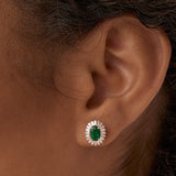 14k Emerald and Baguette Diamond Ballerina Stud Earrings - GeumJewels