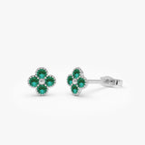 14k Emerald Clover Beaded Studs - GeumJewels