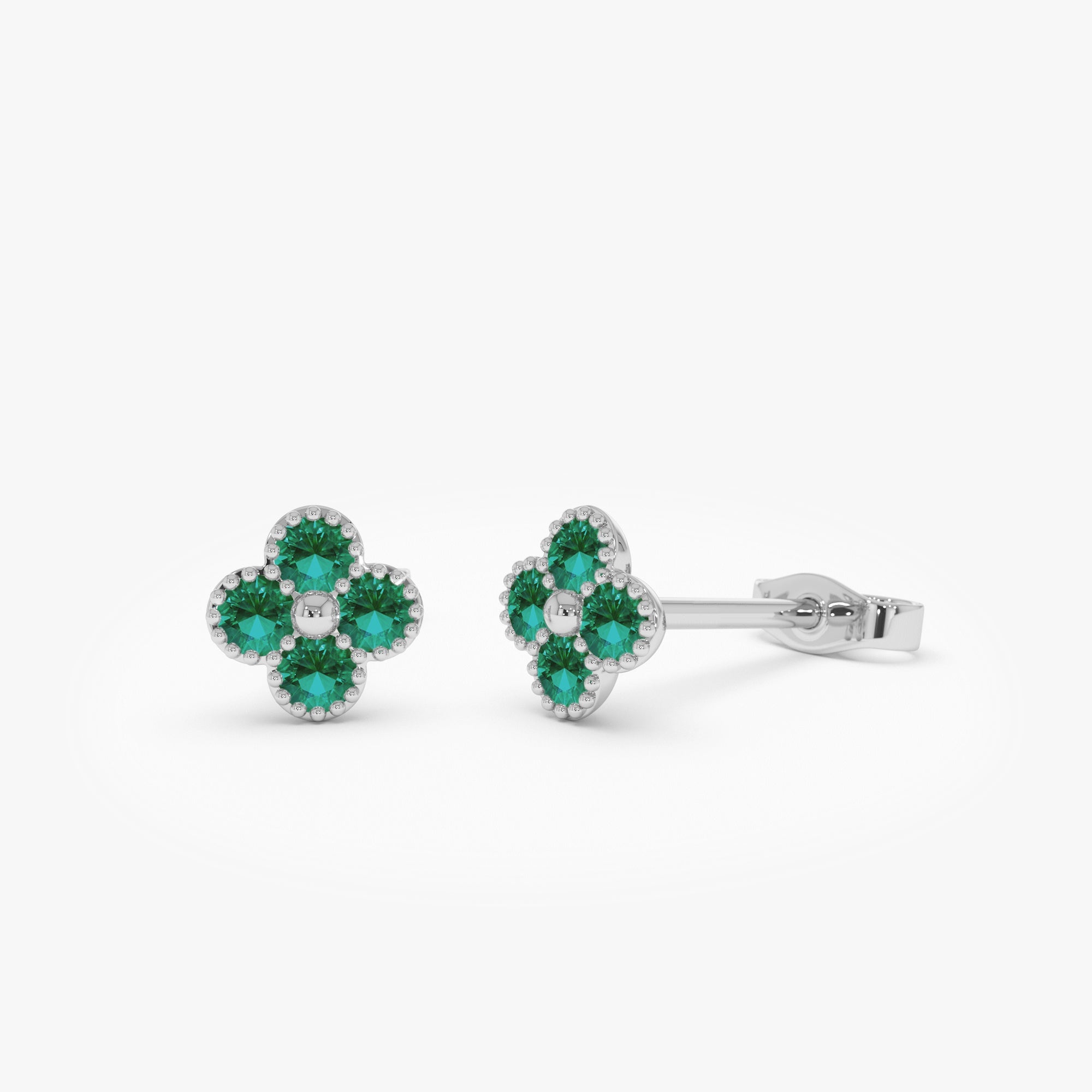 14k Emerald Clover Beaded Studs - GeumJewels