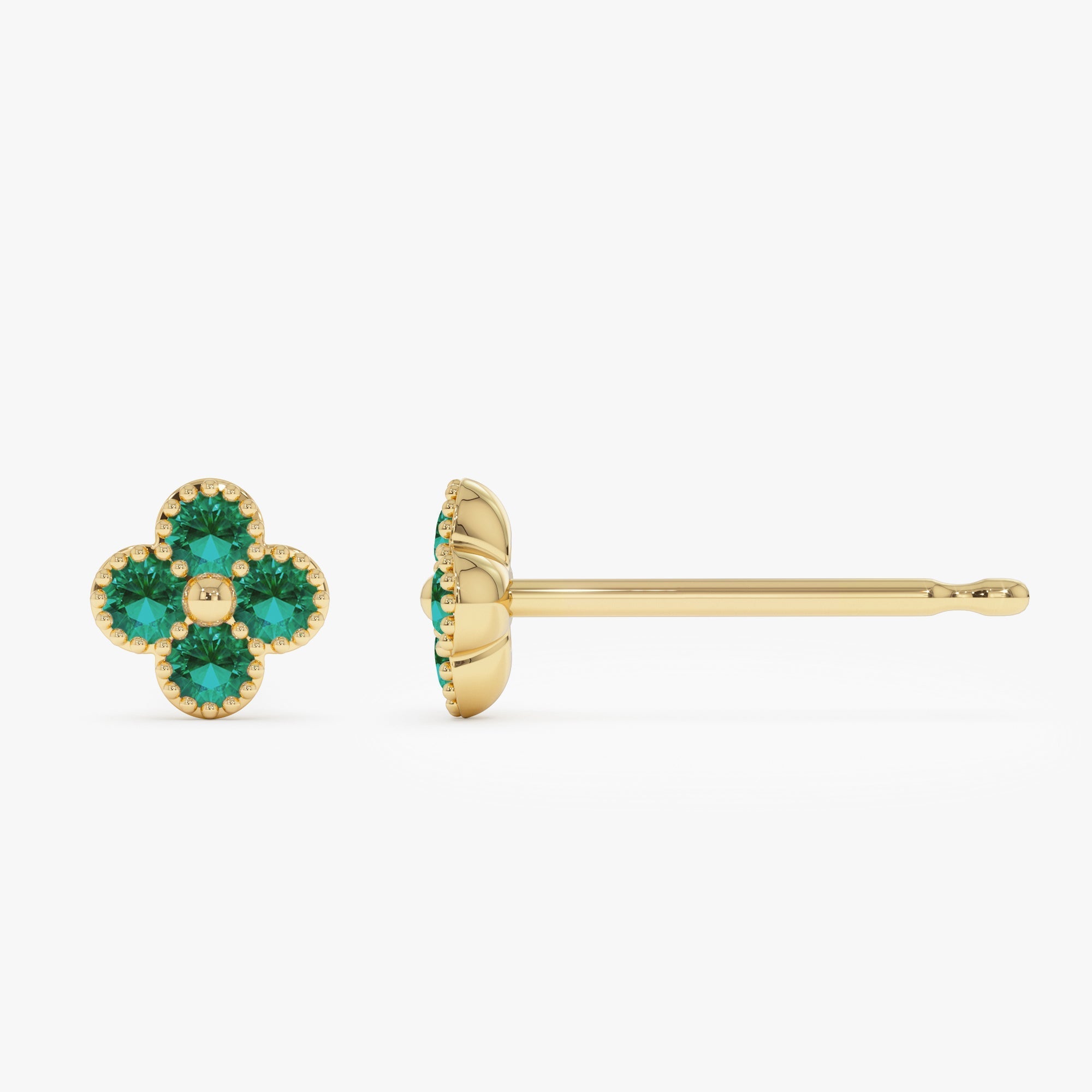 14k Emerald Clover Beaded Studs - GeumJewels