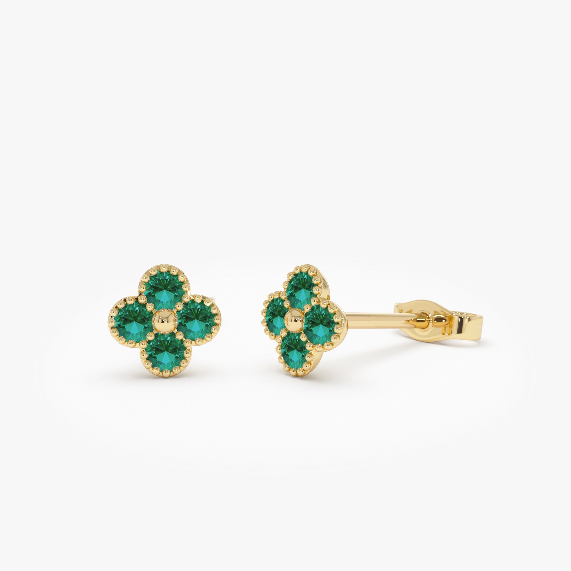 14k Emerald Clover Beaded Studs - GeumJewels