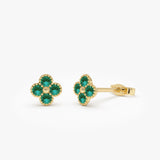 14k Emerald Clover Beaded Studs - GeumJewels