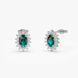 14k Emerald Earrings with Halo Diamonds - GeumJewels