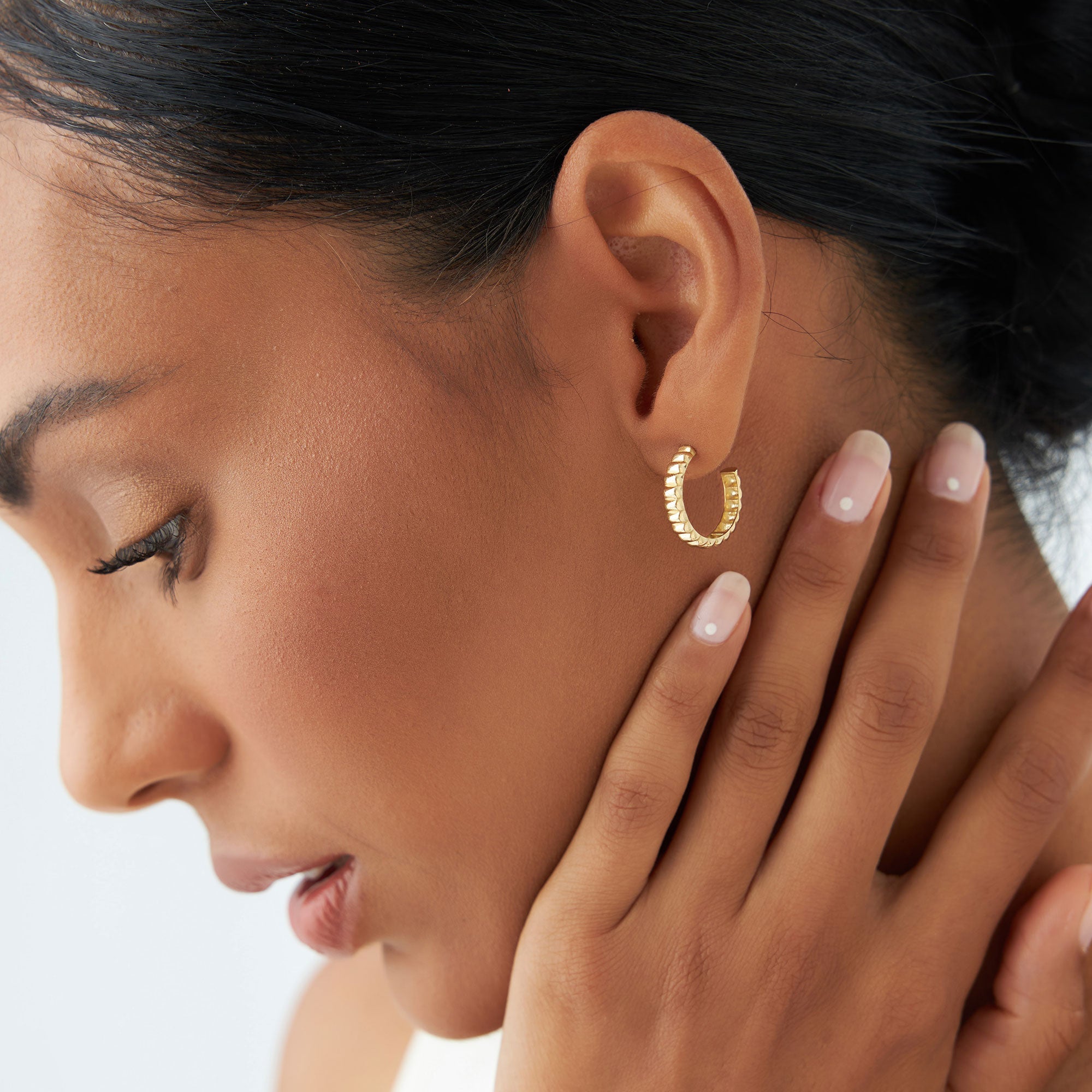 14k Gold Bubble C Hoop Earrings - GeumJewels