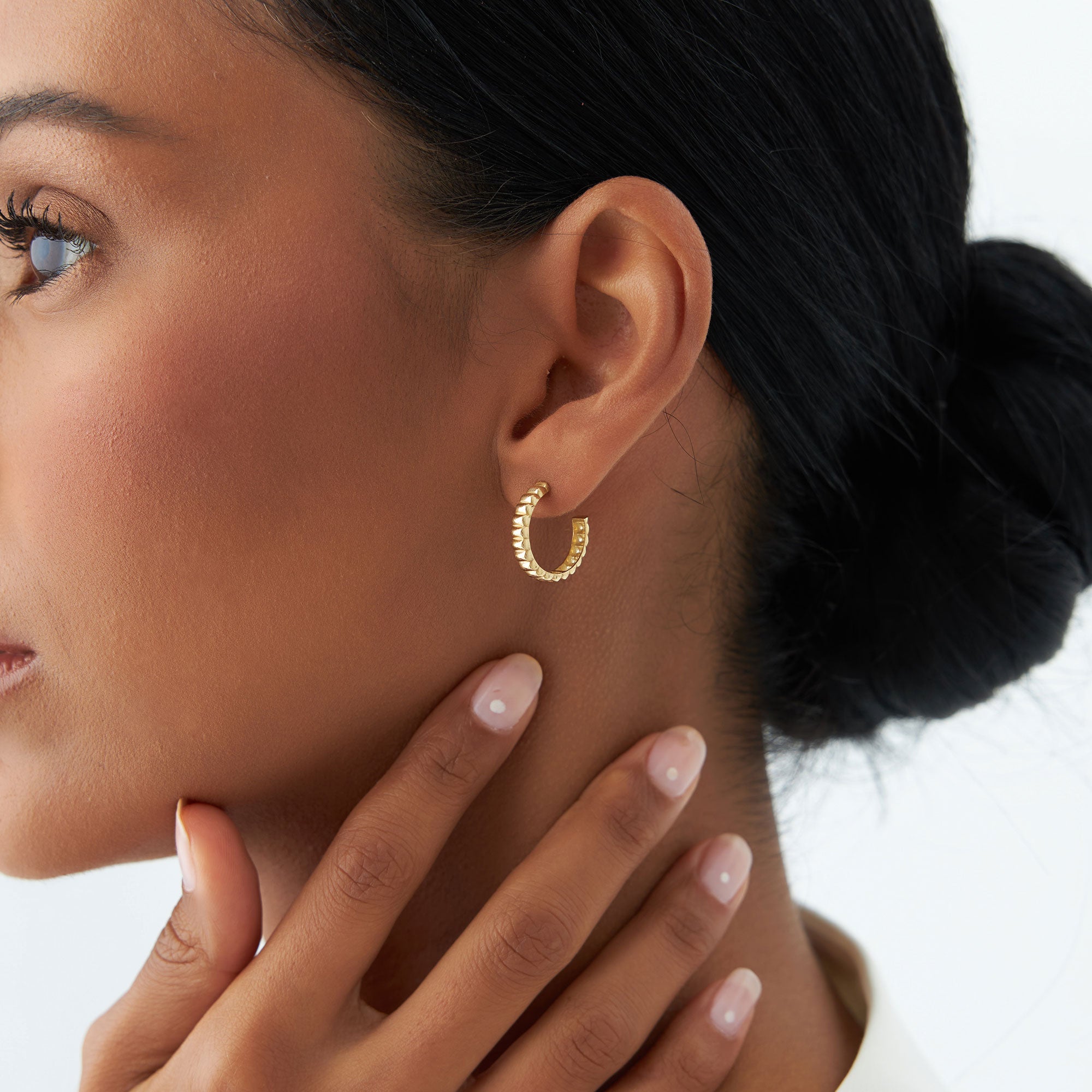 14k Gold Bubble C Hoop Earrings - GeumJewels